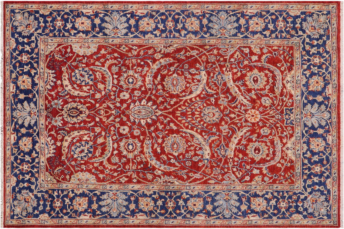 handmade Traditional Kafkaz Rust Blue Hand Knotted RECTANGLE 100% WOOL area rug 6x8