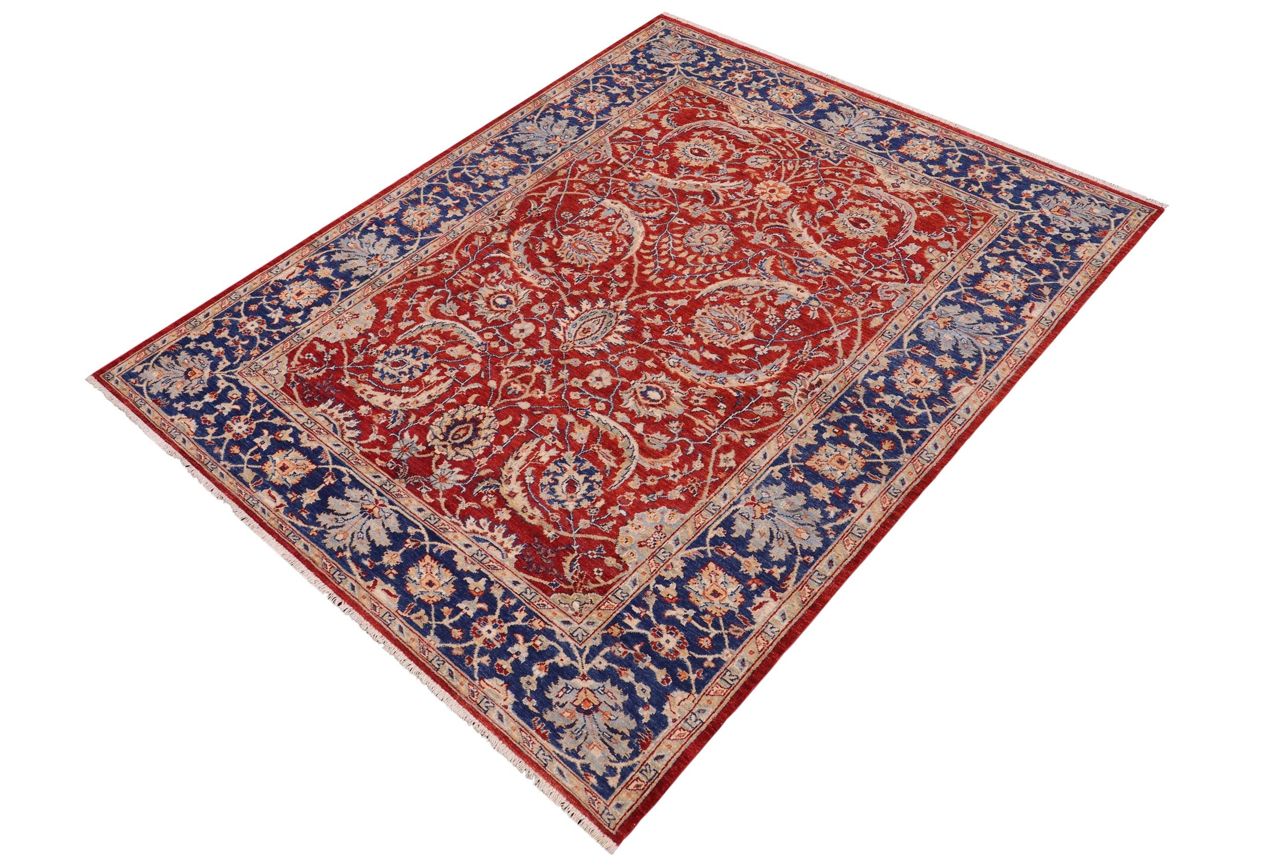 handmade Traditional Kafkaz Rust Blue Hand Knotted RECTANGLE 100% WOOL area rug 6x8