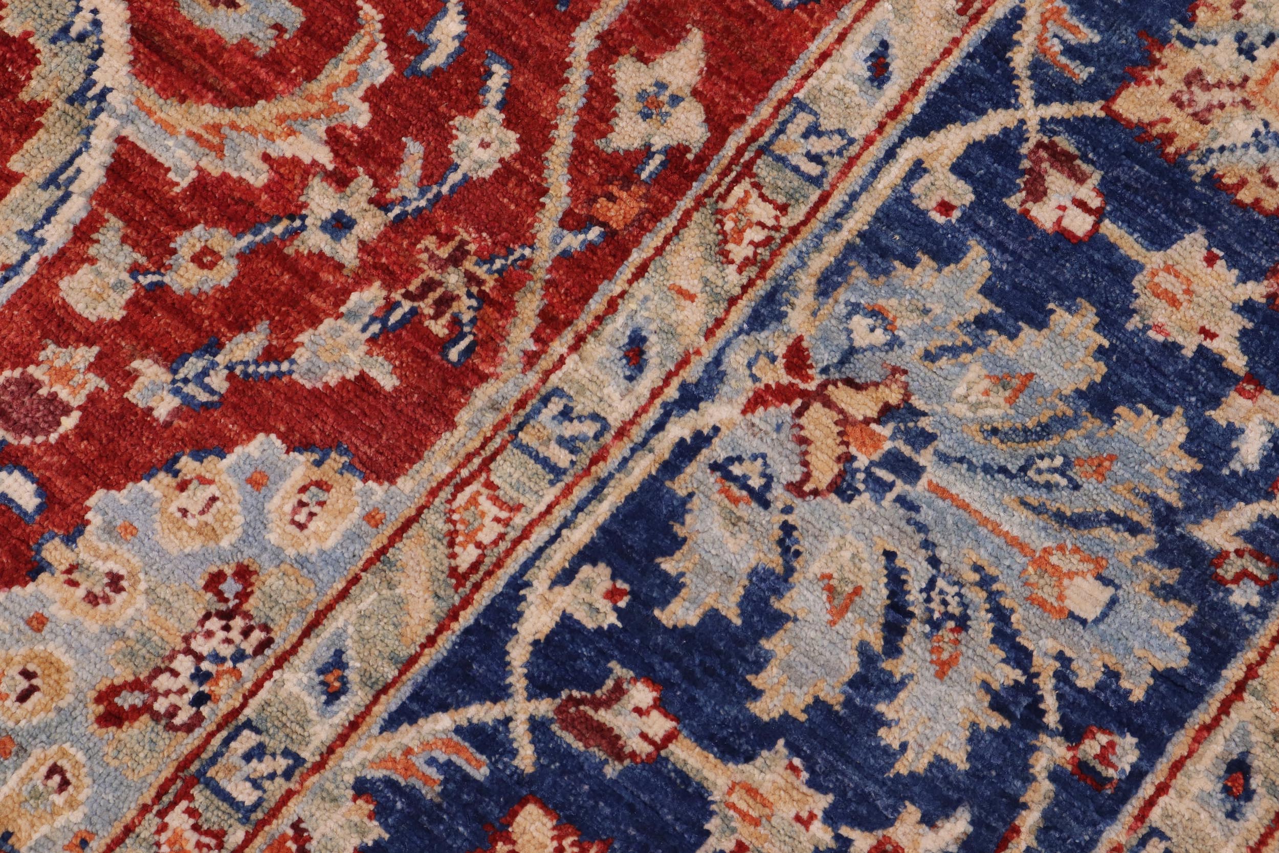 handmade Traditional Kafkaz Rust Blue Hand Knotted RECTANGLE 100% WOOL area rug 6x8