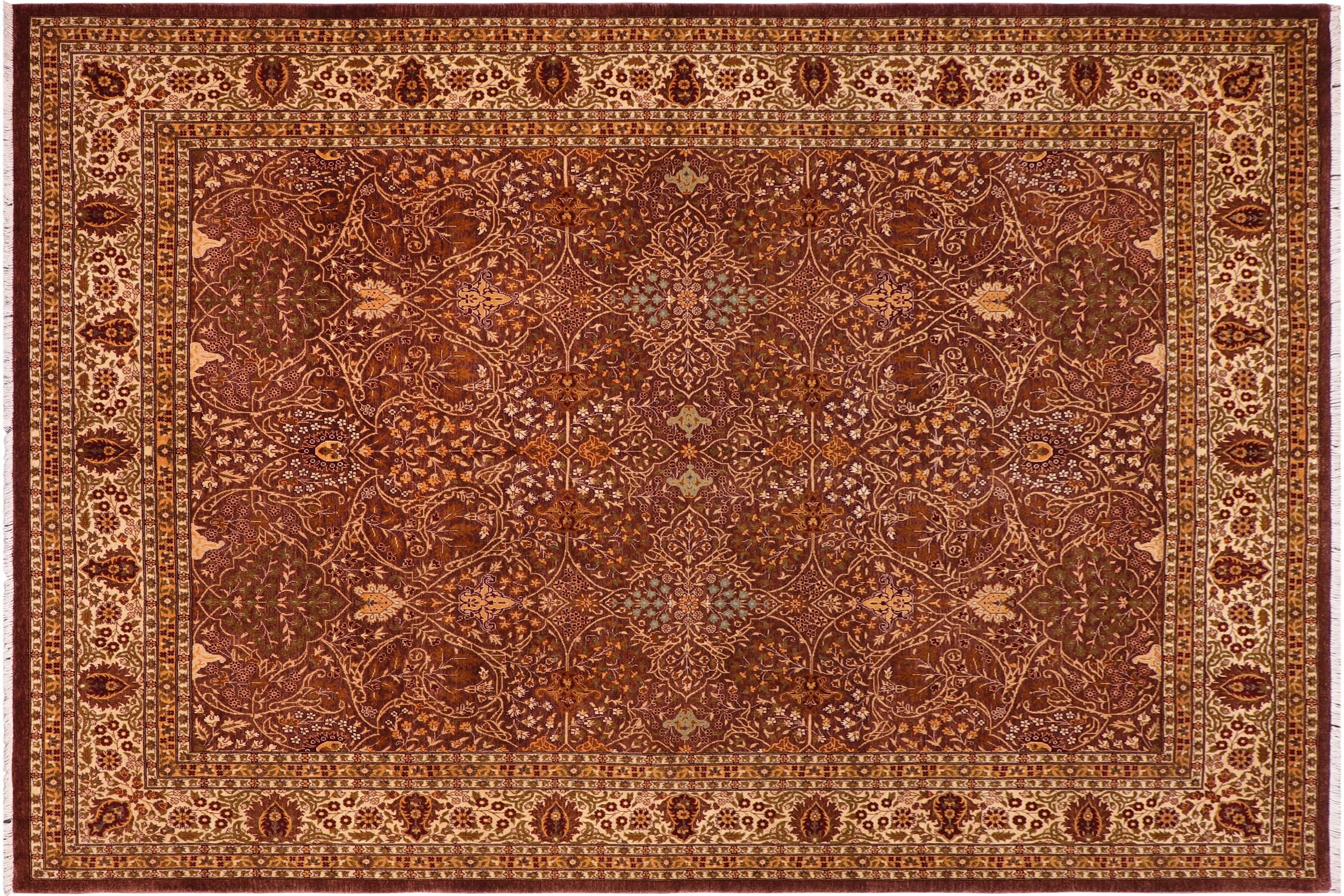 handmade Traditional  Brown Ivory Hand Knotted RECTANGLE 100% WOOL area rug 8' x 10'