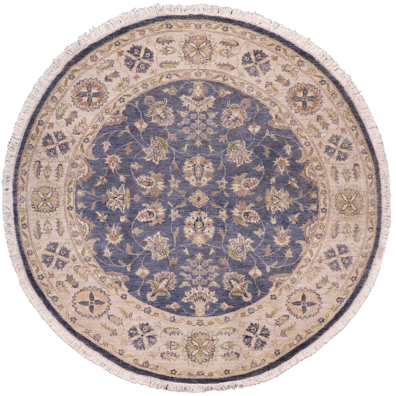handmade Traditional Kafkaz Gray Blue Hand Knotted ROUND 100% WOOL area rug 6' x 6'