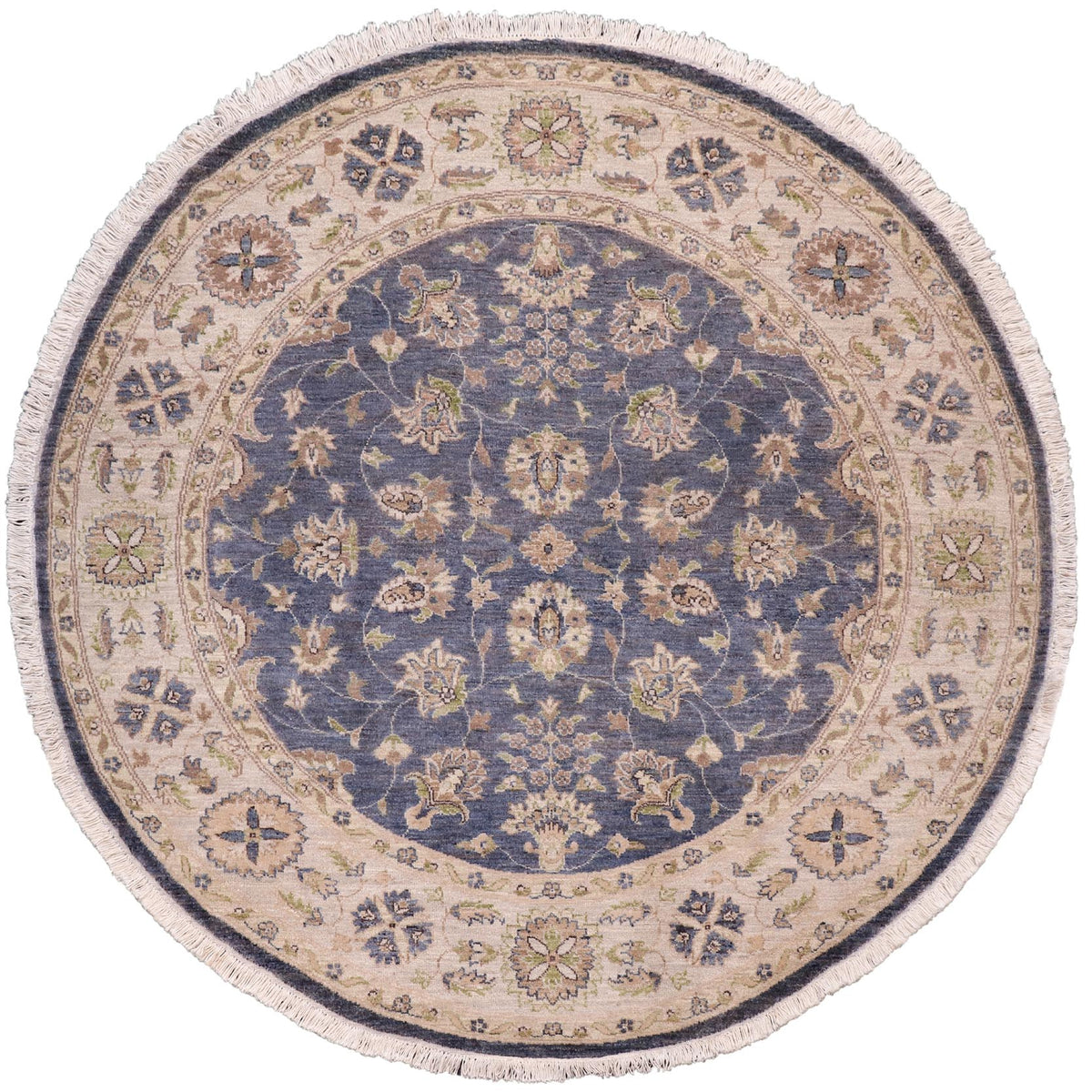 handmade Traditional Kafkaz Gray Blue Hand Knotted ROUND 100% WOOL area rug 6' x 6'