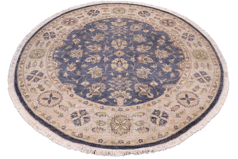 handmade Traditional Kafkaz Gray Blue Hand Knotted ROUND 100% WOOL area rug 6' x 6'