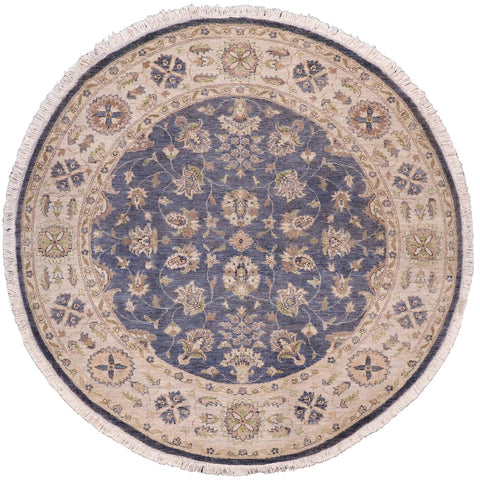 handmade Traditional Kafkaz Gray Blue Hand Knotted ROUND 100% WOOL area rug 6' x 6'