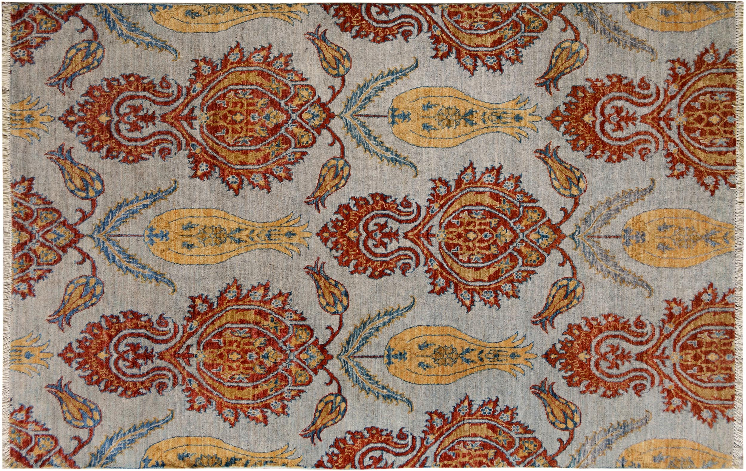 handmade Modern Kafkaz Gray Blue Hand Knotted RECTANGLE 100% WOOL area rug 4' x 6'