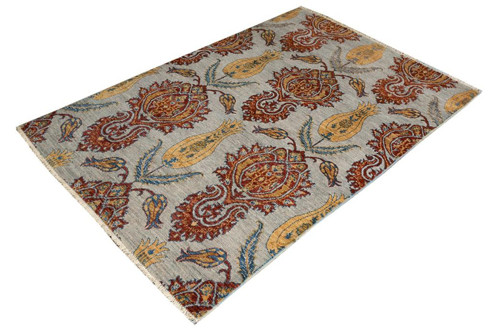 handmade Modern Kafkaz Gray Blue Hand Knotted RECTANGLE 100% WOOL area rug 4X6