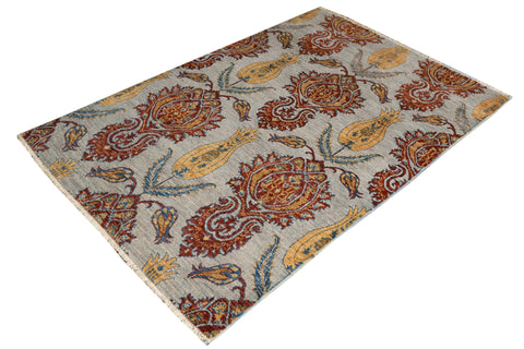 handmade Modern Kafkaz Gray Blue Hand Knotted RECTANGLE 100% WOOL area rug 4' x 6'