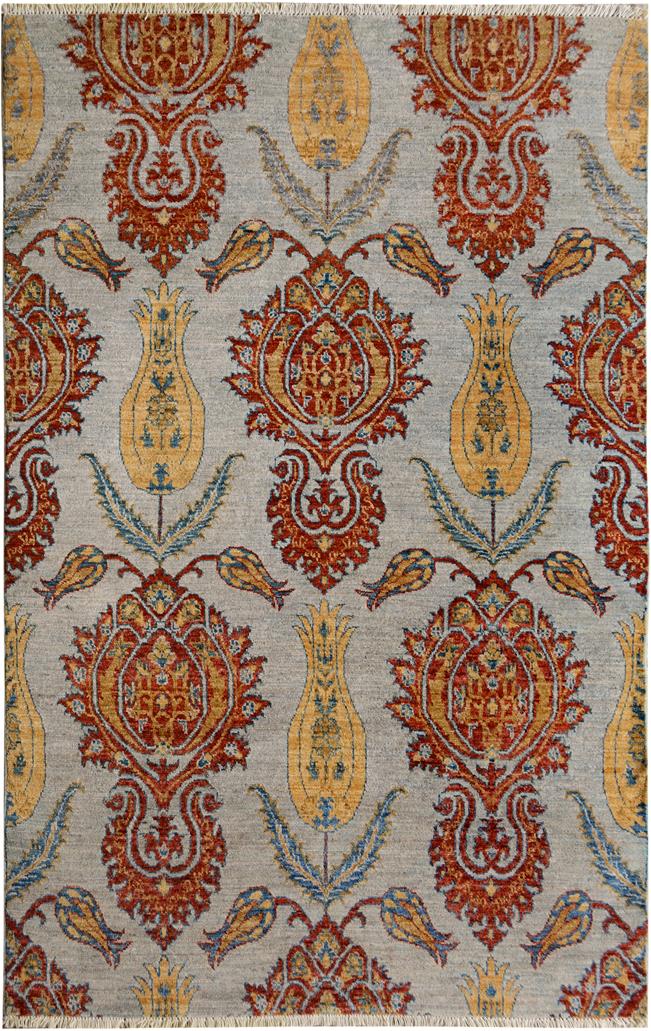 handmade Modern Kafkaz Gray Blue Hand Knotted RECTANGLE 100% WOOL area rug 4X6