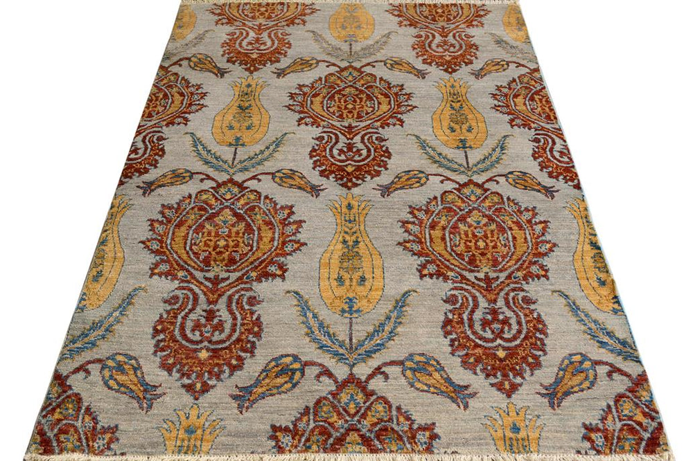 handmade Modern Kafkaz Gray Blue Hand Knotted RECTANGLE 100% WOOL area rug 4X6