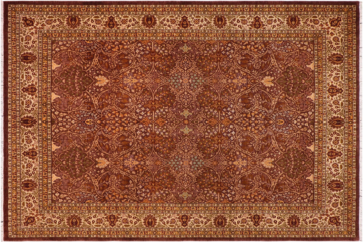 handmade Traditional  Brown Ivory Hand Knotted RECTANGLE 100% WOOL area rug 8' x 10'