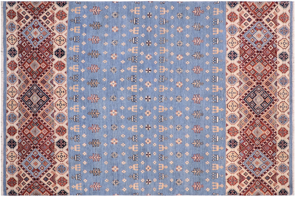 handmade Geometric Kurjean Blue Beige Hand Knotted RECTANGLE 100% WOOL area rug 5x8