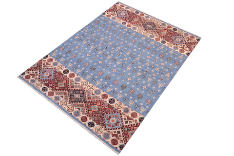 handmade Geometric Kurjean Blue Beige Hand Knotted RECTANGLE 100% WOOL area rug 5x8