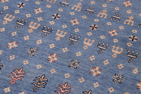 handmade Geometric Kurjean Blue Beige Hand Knotted RECTANGLE 100% WOOL area rug 5x8