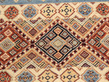 handmade Geometric Khorgeen Blue Beige Hand Knotted RECTANGLE 100% WOOL area rug 5x8