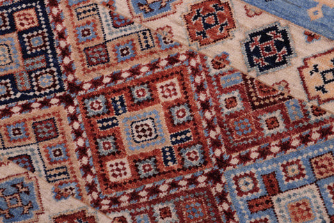 handmade Geometric Kurjean Blue Beige Hand Knotted RECTANGLE 100% WOOL area rug 5x8