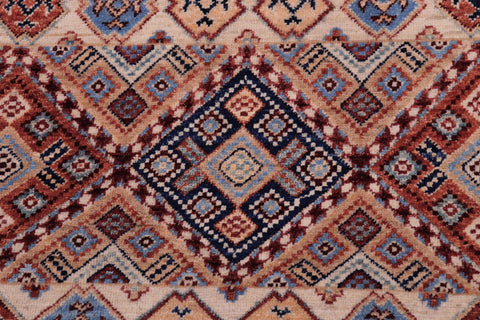 handmade Geometric Kurjean Blue Beige Hand Knotted RECTANGLE 100% WOOL area rug 5x8