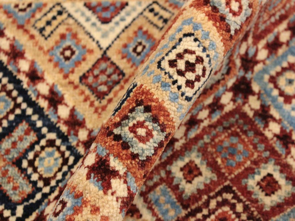 handmade Geometric Khorgeen Blue Beige Hand Knotted RECTANGLE 100% WOOL area rug 5x8