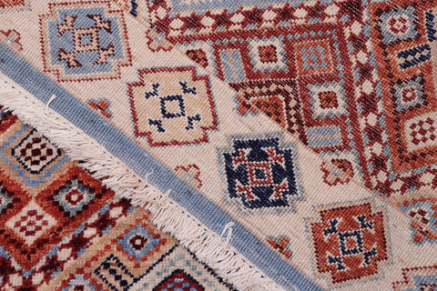handmade Geometric Kurjean Blue Beige Hand Knotted RECTANGLE 100% WOOL area rug 5x8