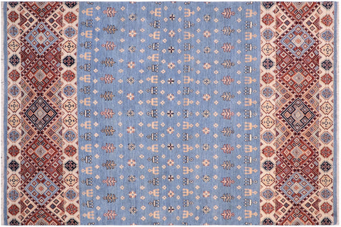 handmade Geometric Kurjean Blue Beige Hand Knotted RECTANGLE 100% WOOL area rug 5x8
