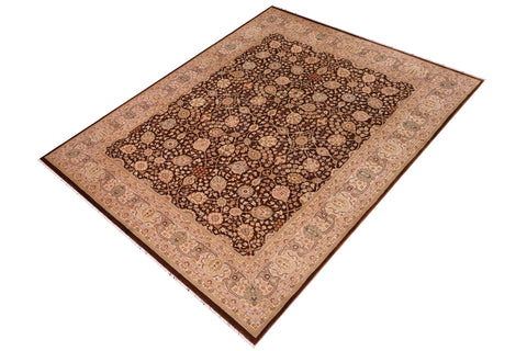 handmade Traditional  Brown Tan Hand Knotted RECTANGLE 100% WOOL area rug 8' x 10'