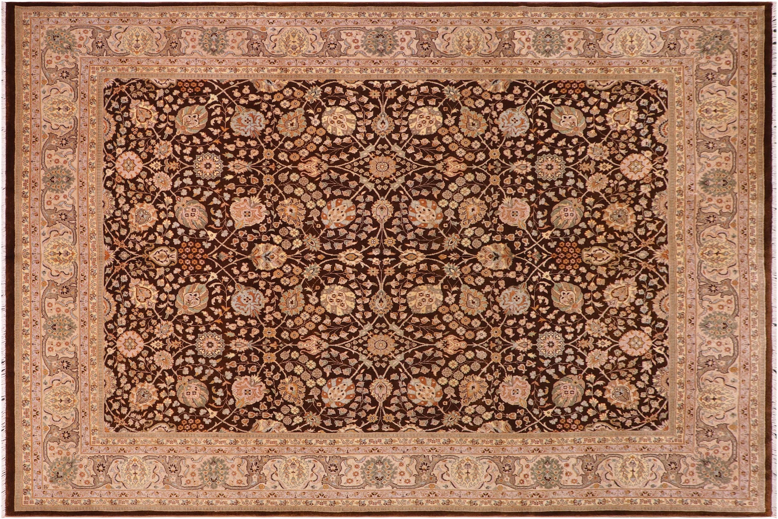 handmade Traditional  Brown Tan Hand Knotted RECTANGLE 100% WOOL area rug 8' x 10'
