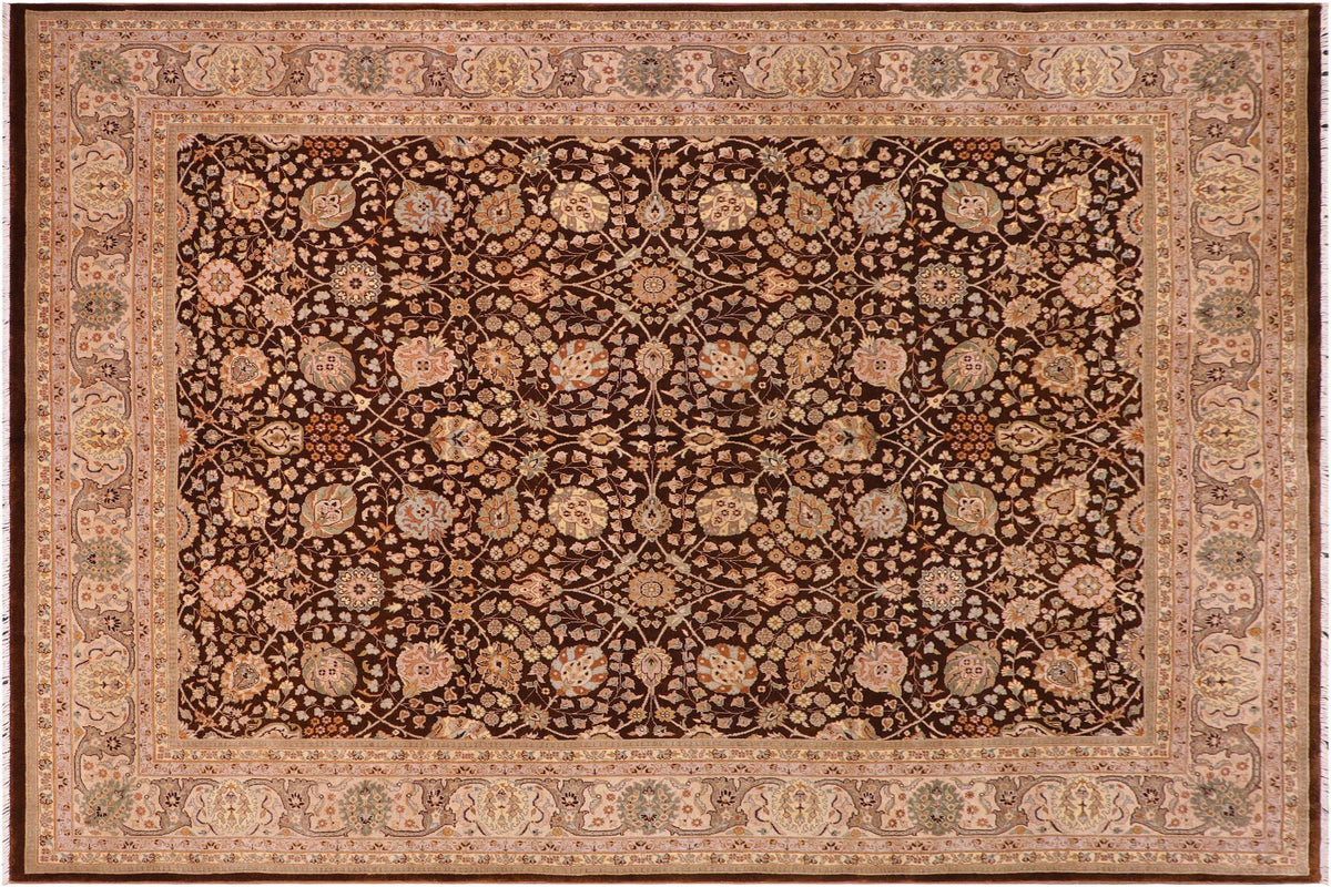 handmade Traditional  Brown Tan Hand Knotted RECTANGLE 100% WOOL area rug 8' x 10'