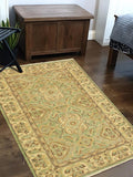 handmade Traditional Kafkaz Lt. Green Ivory Hand Knotted RECTANGLE 100% WOOL area rug 4 x 6