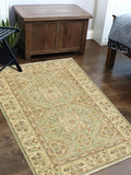 handmade Traditional Kafkaz Lt. Green Ivory Hand Knotted RECTANGLE 100% WOOL area rug 4 x 6