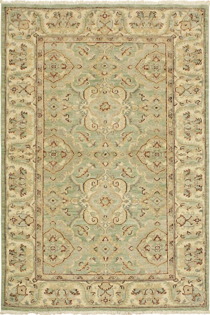 handmade Traditional Kafkaz Lt. Green Ivory Hand Knotted RECTANGLE 100% WOOL area rug 4X6