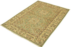 handmade Traditional Kafkaz Lt. Green Ivory Hand Knotted RECTANGLE 100% WOOL area rug 4X6