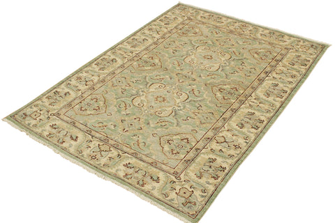 handmade Traditional Kafkaz Lt. Green Ivory Hand Knotted RECTANGLE 100% WOOL area rug 4x6