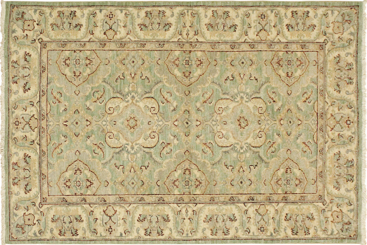 handmade Traditional Kafkaz Lt. Green Ivory Hand Knotted RECTANGLE 100% WOOL area rug 4x6