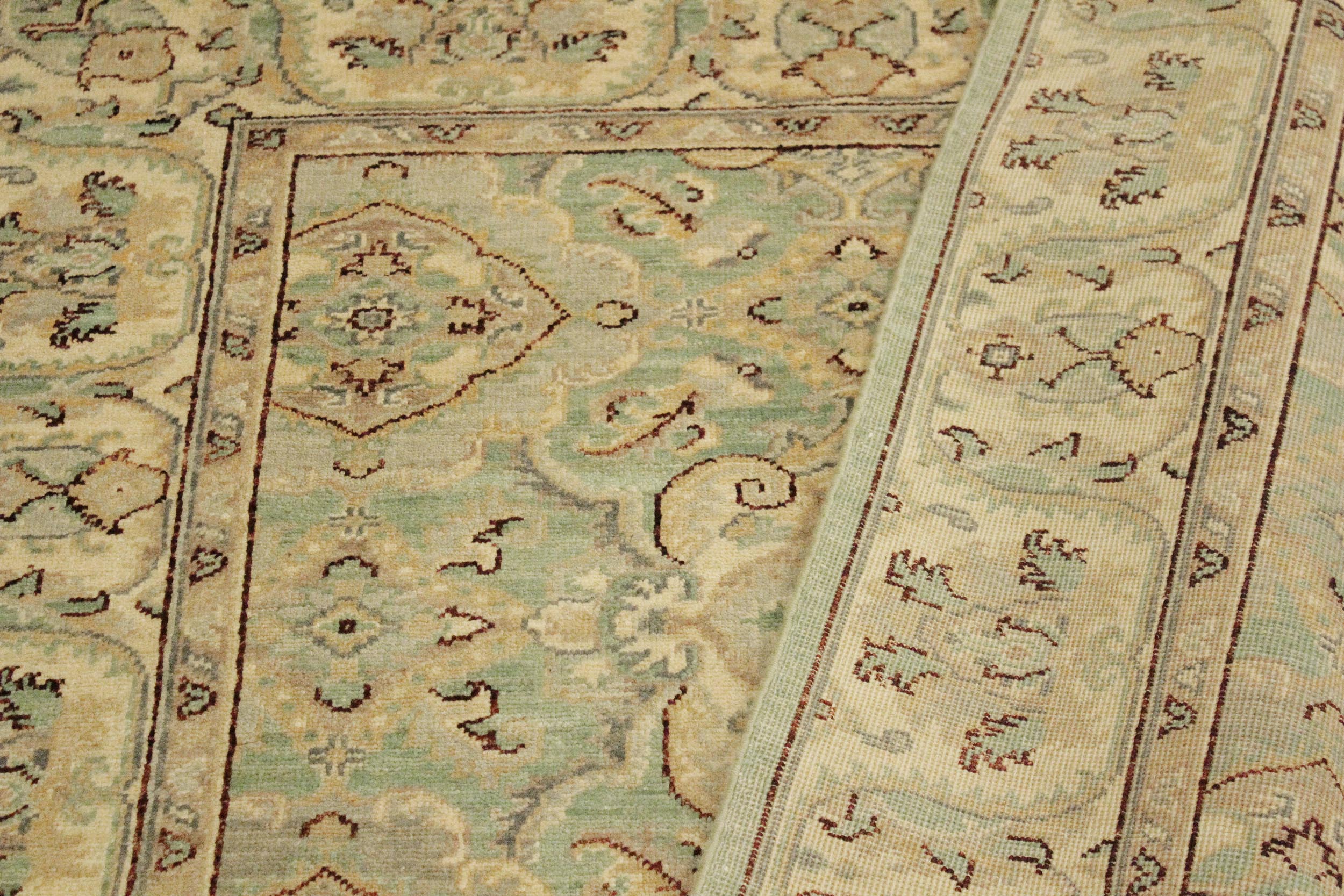 handmade Traditional Kafkaz Lt. Green Ivory Hand Knotted RECTANGLE 100% WOOL area rug 4x6