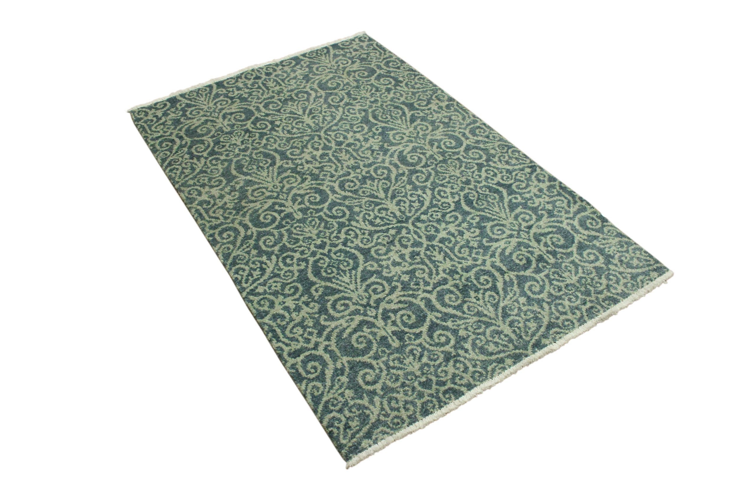 handmade Transitional Cryena Green Blue Lt. Green Hand Knotted RECTANGLE WOOL&SILK area rug 4' x 6'