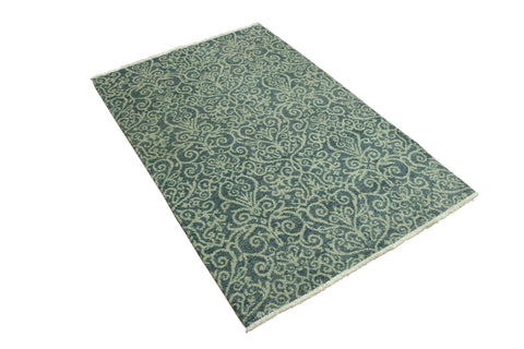 handmade Transitional Cryena Green Blue Lt. Green Hand Knotted RECTANGLE WOOL&SILK area rug 4' x 6'