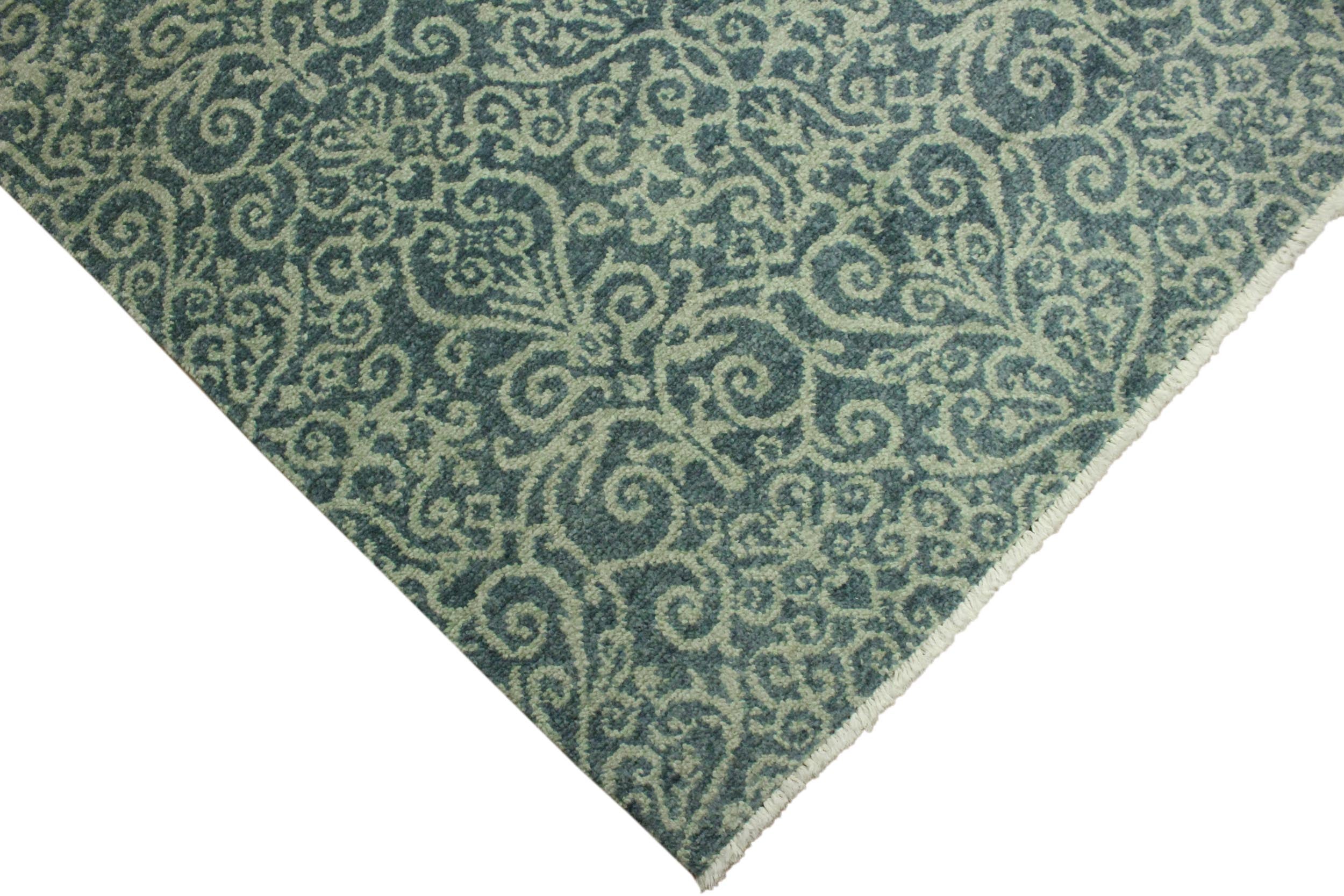 handmade Transitional Cryena Green Blue Lt. Green Hand Knotted RECTANGLE WOOL&SILK area rug 4' x 6'