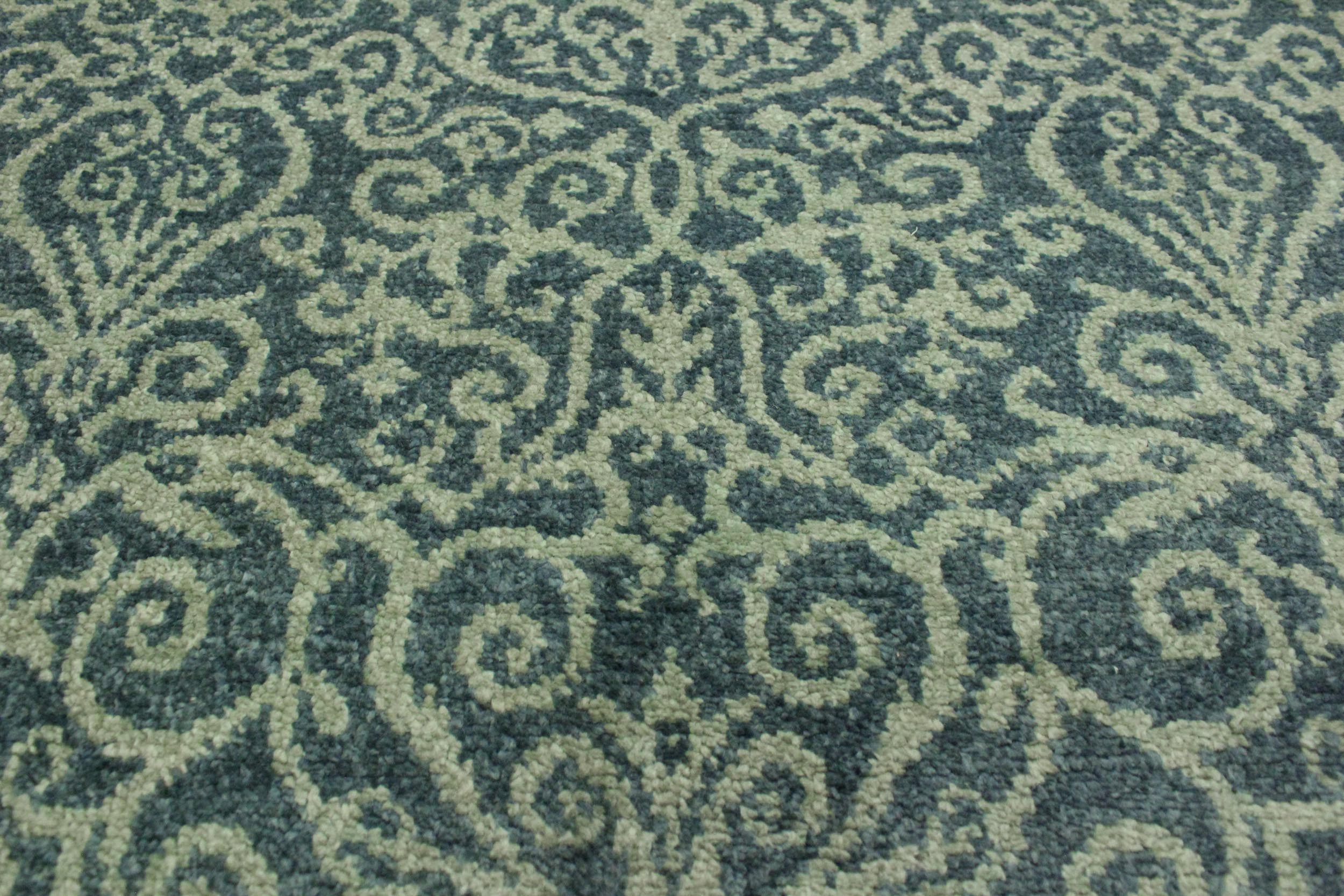 handmade Transitional Cryena Green Blue Lt. Green Hand Knotted RECTANGLE WOOL&SILK area rug 4' x 6'