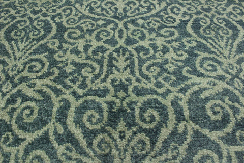 handmade Transitional Cryena Green Blue Lt. Green Hand Knotted RECTANGLE WOOL&SILK area rug 4' x 6'