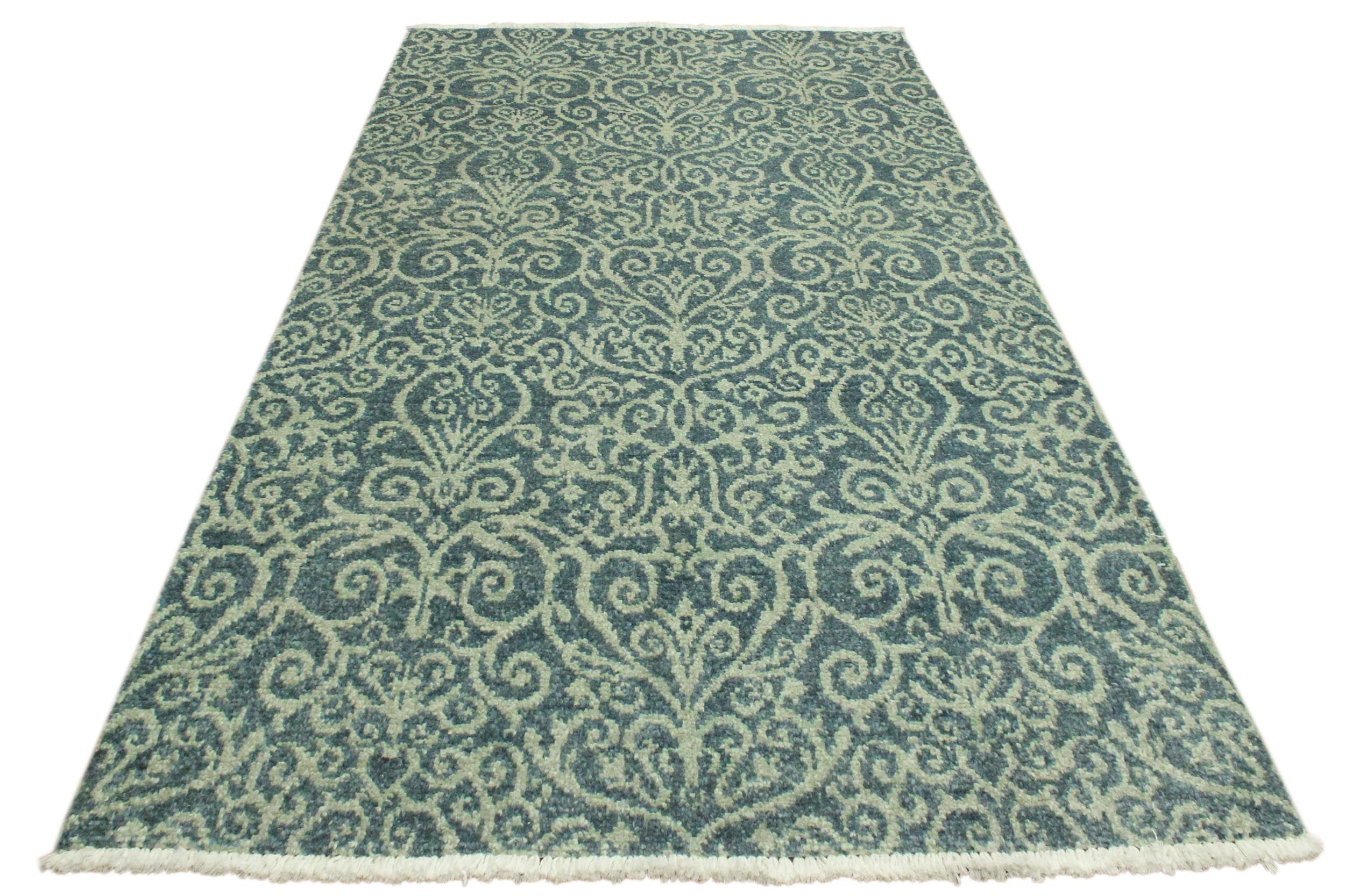 handmade Transitional Cryena Green Blue Lt. Green Hand Knotted RECTANGLE WOOL&SILK area rug 4' x 6'