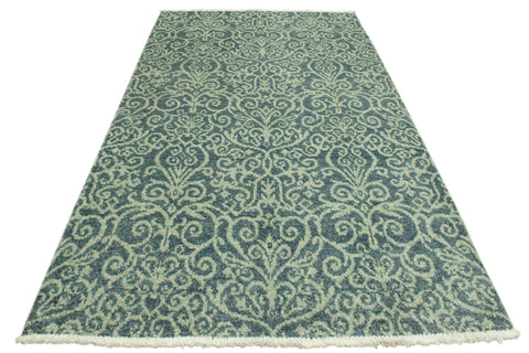 handmade Transitional Cryena Green Blue Lt. Green Hand Knotted RECTANGLE WOOL&SILK area rug 4' x 6'