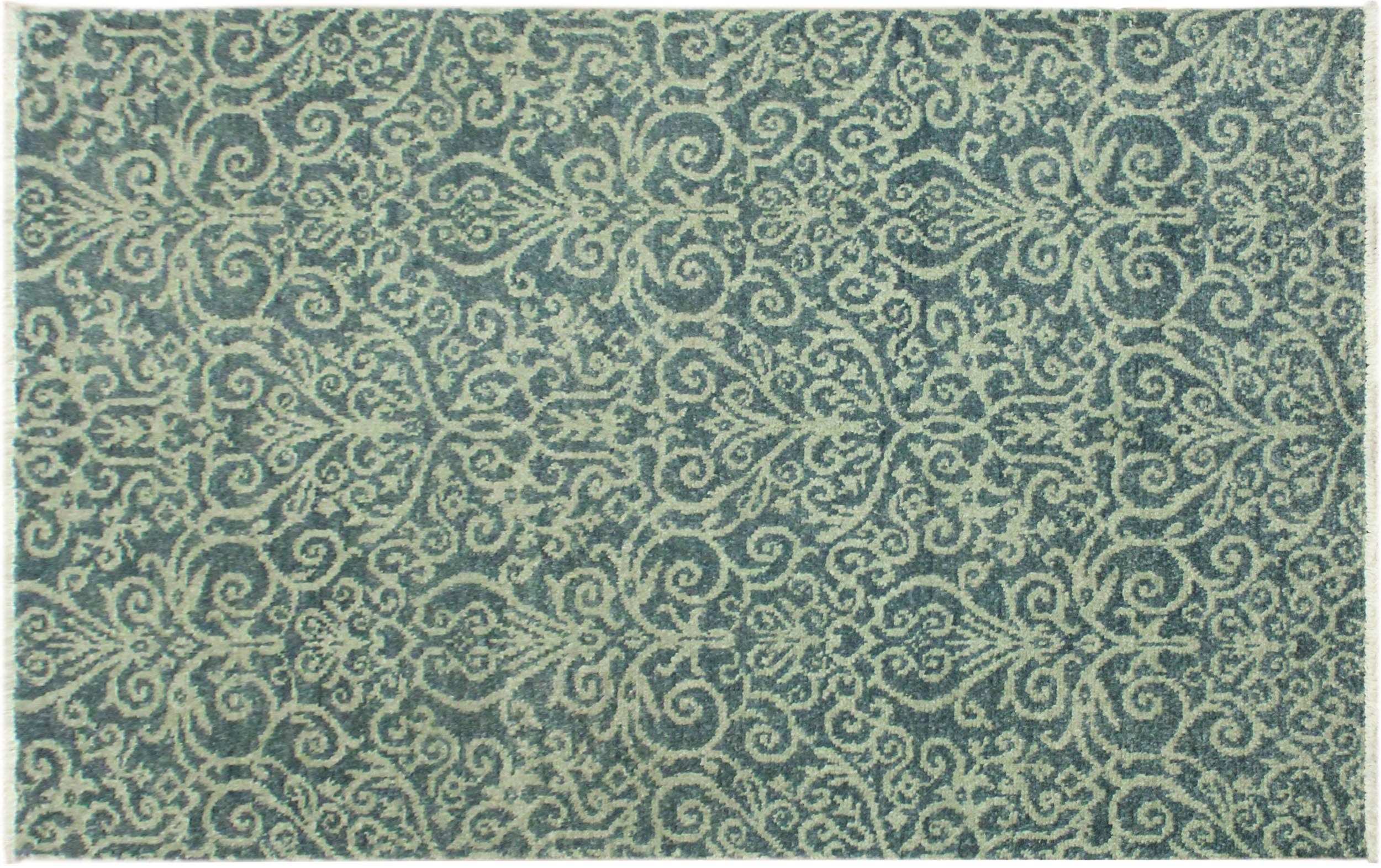 handmade Transitional Cryena Green Blue Lt. Green Hand Knotted RECTANGLE WOOL&SILK area rug 4' x 6'