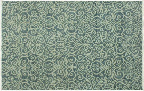 handmade Transitional Cryena Green Blue Lt. Green Hand Knotted RECTANGLE WOOL&SILK area rug 4' x 6'