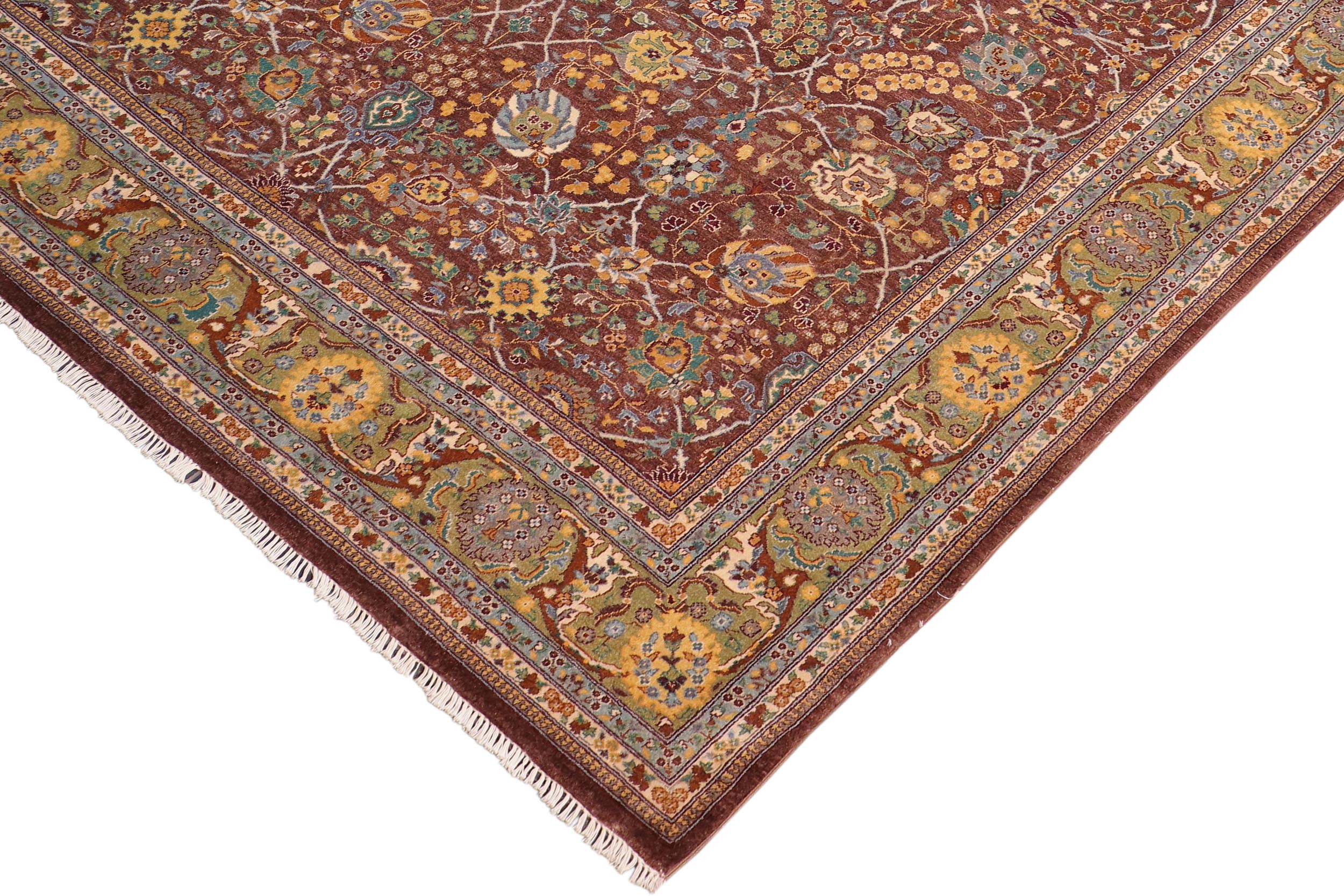 handmade Traditional Design Brown Green Hand Knotted RECTANGLE 100% WOOL area rug 8' x 10'