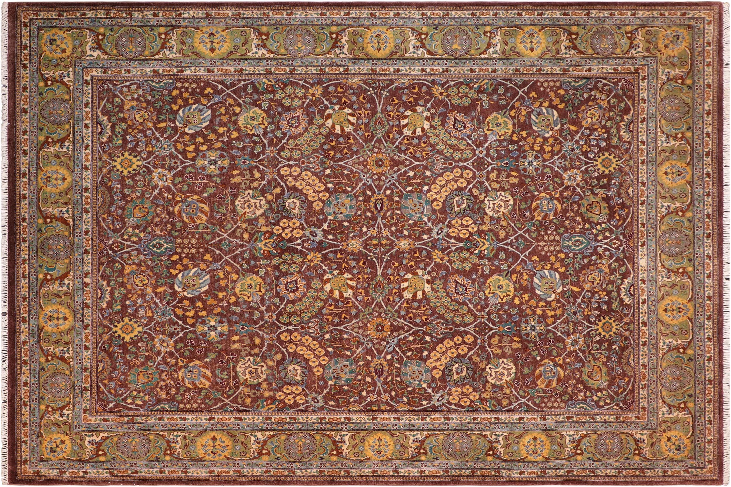 handmade Traditional Design Brown Green Hand Knotted RECTANGLE 100% WOOL area rug 8' x 10'