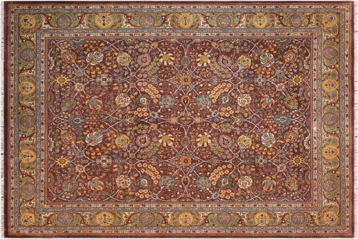 handmade Traditional Design Brown Green Hand Knotted RECTANGLE 100% WOOL area rug 8' x 10'