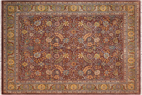 handmade Traditional Design Brown Green Hand Knotted RECTANGLE 100% WOOL area rug 8' x 10'