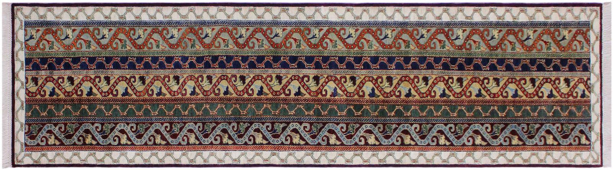 handmade Transitional Shawl Blue Ivory Hand Knotted RUNNER 100% WOOL area rug 2x10