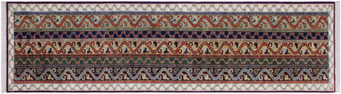 handmade Transitional Shawl Blue Ivory Hand Knotted RUNNER 100% WOOL area rug 2x10