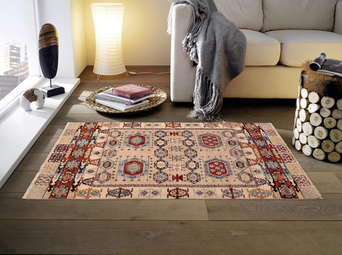 handmade Geometric Kurjean Tan Rust Hand Knotted RECTANGLE 100% WOOL area rug 4x6