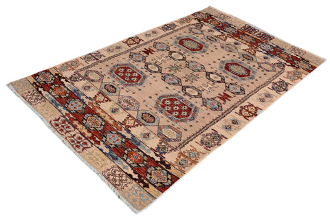 handmade Geometric Kurjean Tan Rust Hand Knotted RECTANGLE 100% WOOL area rug 4x6
